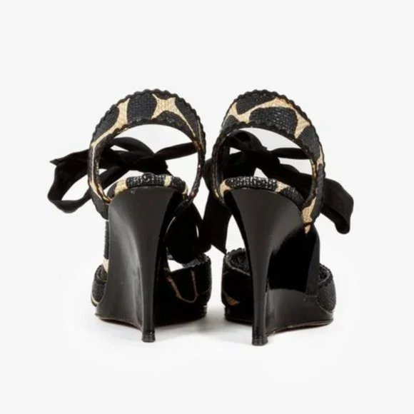 Moschino Cheap and Chic Spotted Raffia Wedges with Bow - Picture 3 of 10